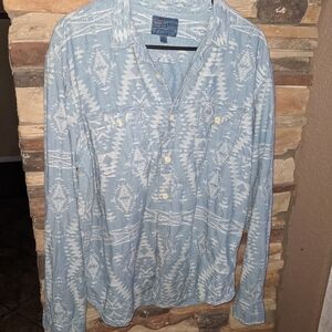 🍀Lucky Brand Light Blue Patterned Shirt Jacket